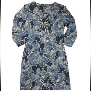 J. McLaughlin Carly Shift Dress 3/4 Sleeve Light Blue and Tan 3/4 Sleeve Womans